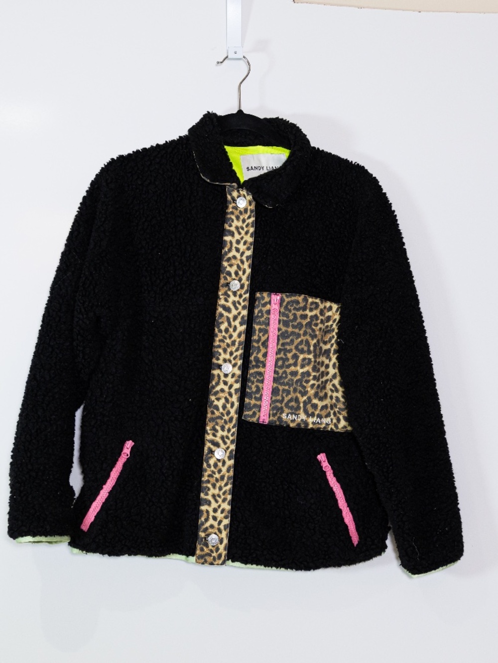 Sandy Liang Moon Leopard Print x SSS Rally Fleece Fuzzy Button Front Jacket XS